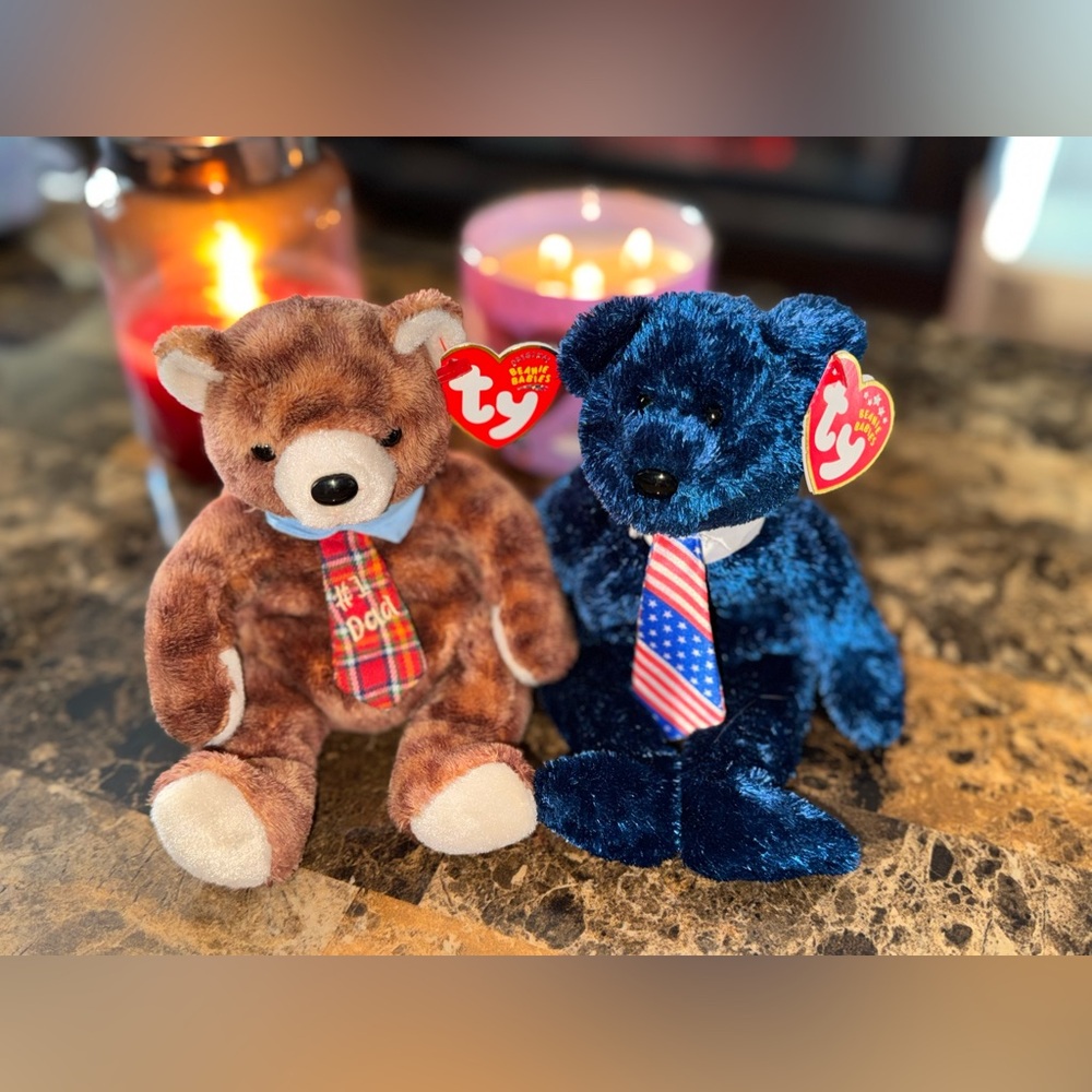 📘🧸 TY Beanie Baby Dad Set — “Pappa 2004” + “Pops” Bears • Father’s Day Gift Pair